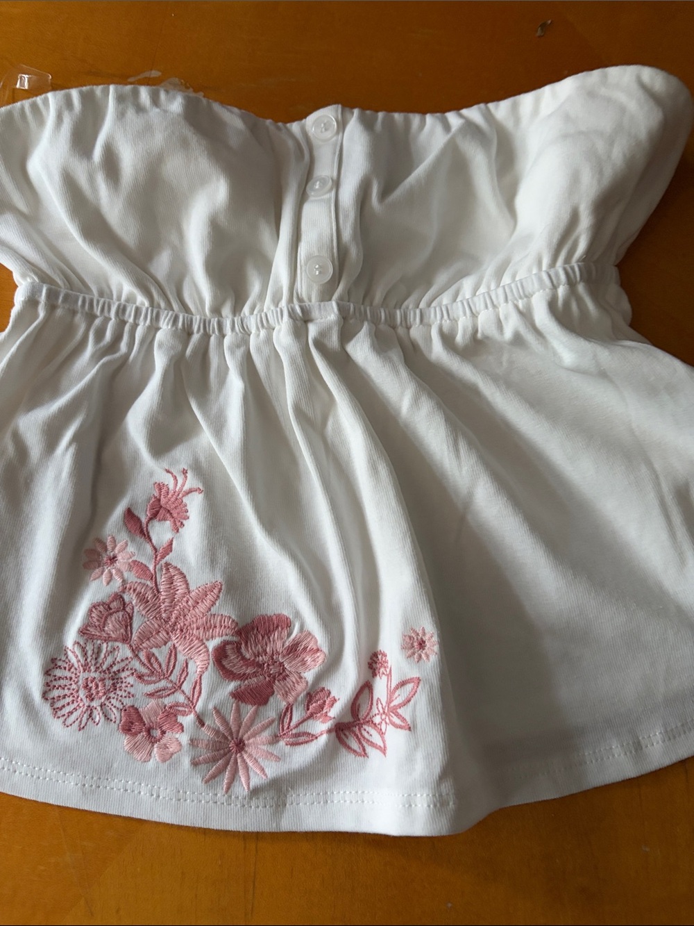 Tilly's White Strapless Camisole with Pink Floral Embroidery